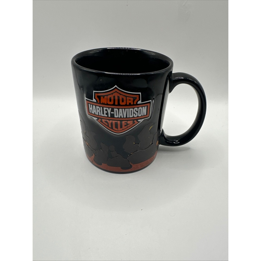Harley-Davidson 3D Coffee Mug Black Ceramic Orange Flame Logo Official Licensed